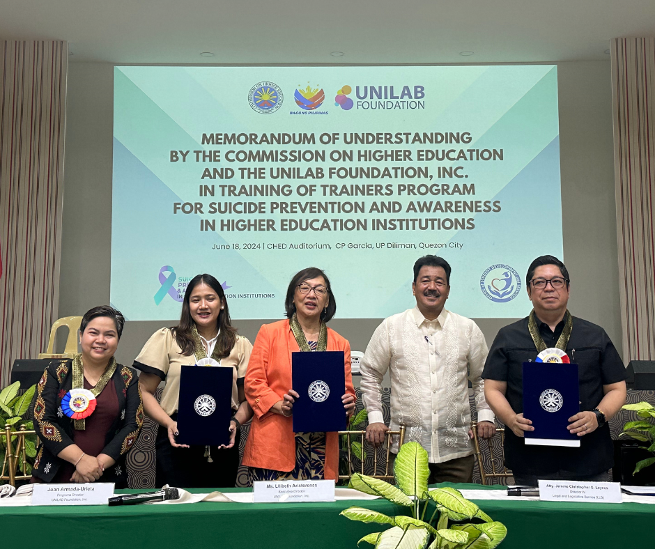 CHED inks MOU with Unilab on suicide prevention, awareness in colleges, universities